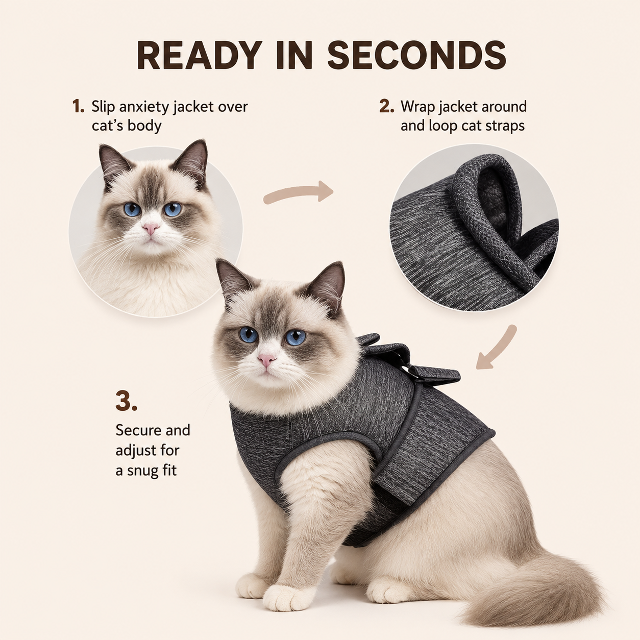DONGKER Cat Anxiety JacketSelf-Adhesive Adjustable Pet Cat Calming Wrap Shirt for Pet Cats Anxiety Calming Warming Fireworks Separation