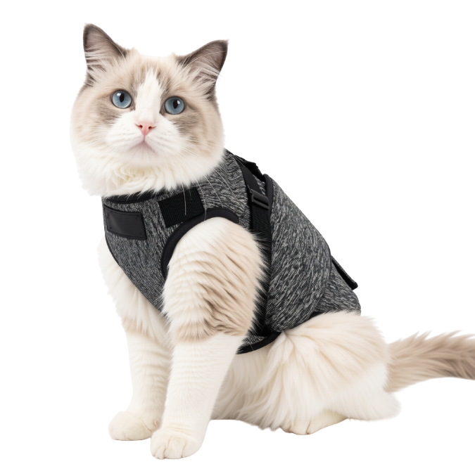 DONGKER Cat Anxiety JacketSelf-Adhesive Adjustable Pet Cat Calming Wrap Shirt for Pet Cats Anxiety Calming Warming Fireworks Separation